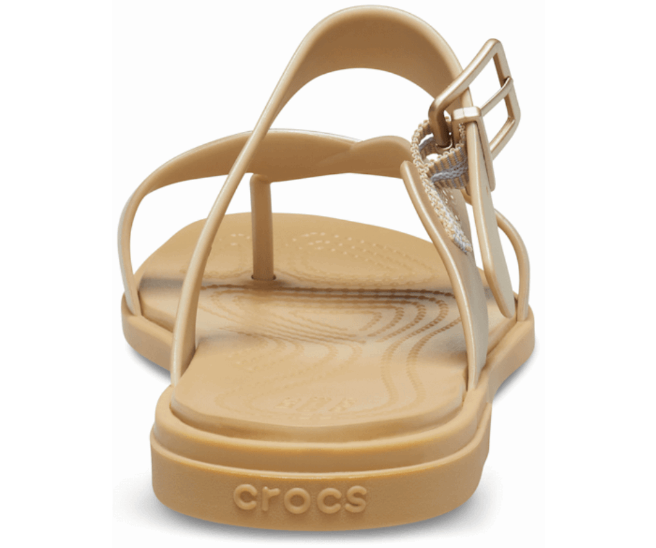 Crocs Da Donna Tulum Metallic Toe Post Sandalo Metallico Champagne