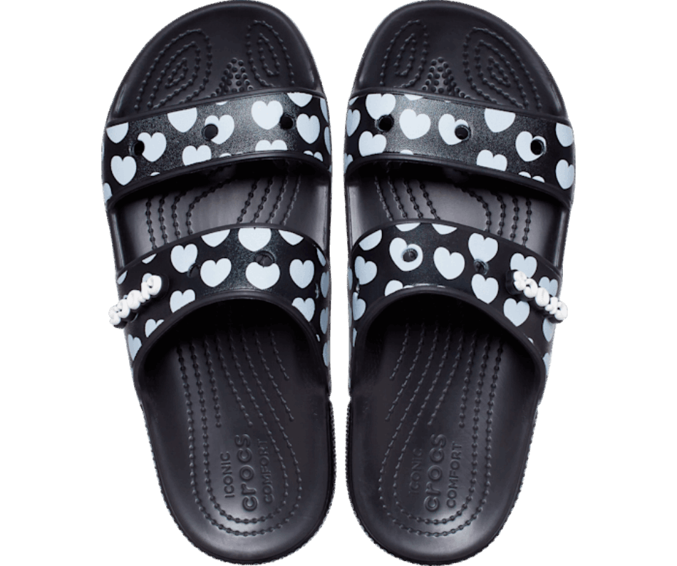 Sandalo Crocs Classic Stampa Cuore Nero-bianco