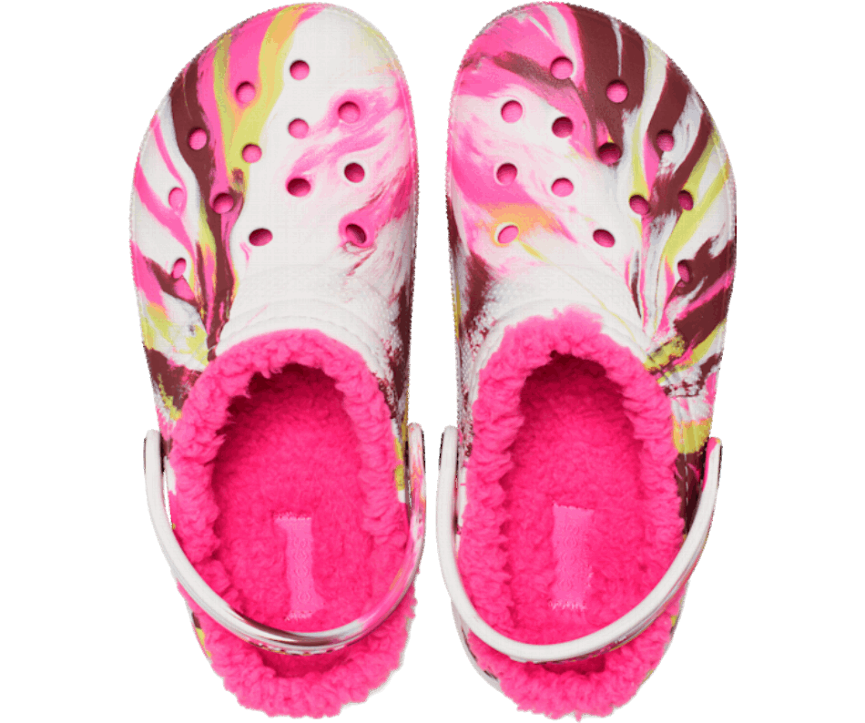 Zoccoli Marmorizzati Foderati Classici Crocs Per Bambini Rosa Elettrico-multi