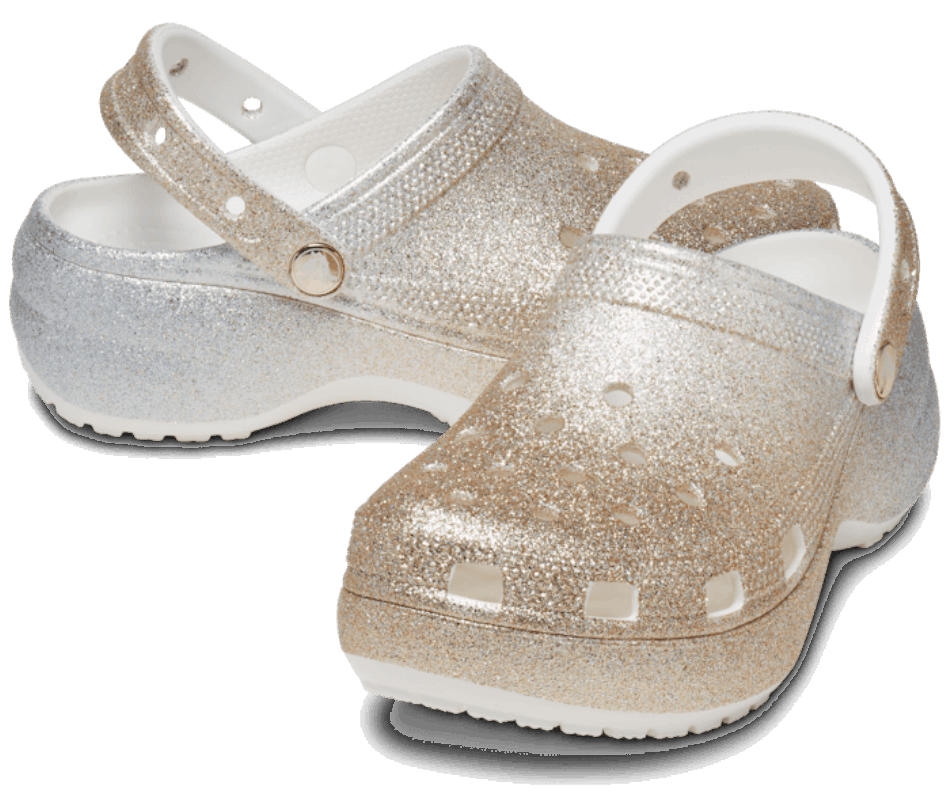 Zoccoli Crocs Classici Da Donna Con Plateau Ombre Glitter Bianco-oro