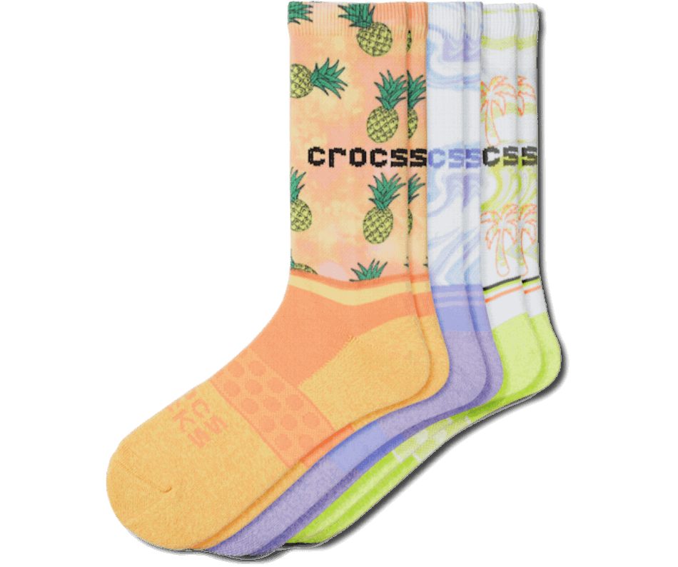 Calzini Crocs Adulto Crew Retro Resort 3 Pack Bianco-tropicale