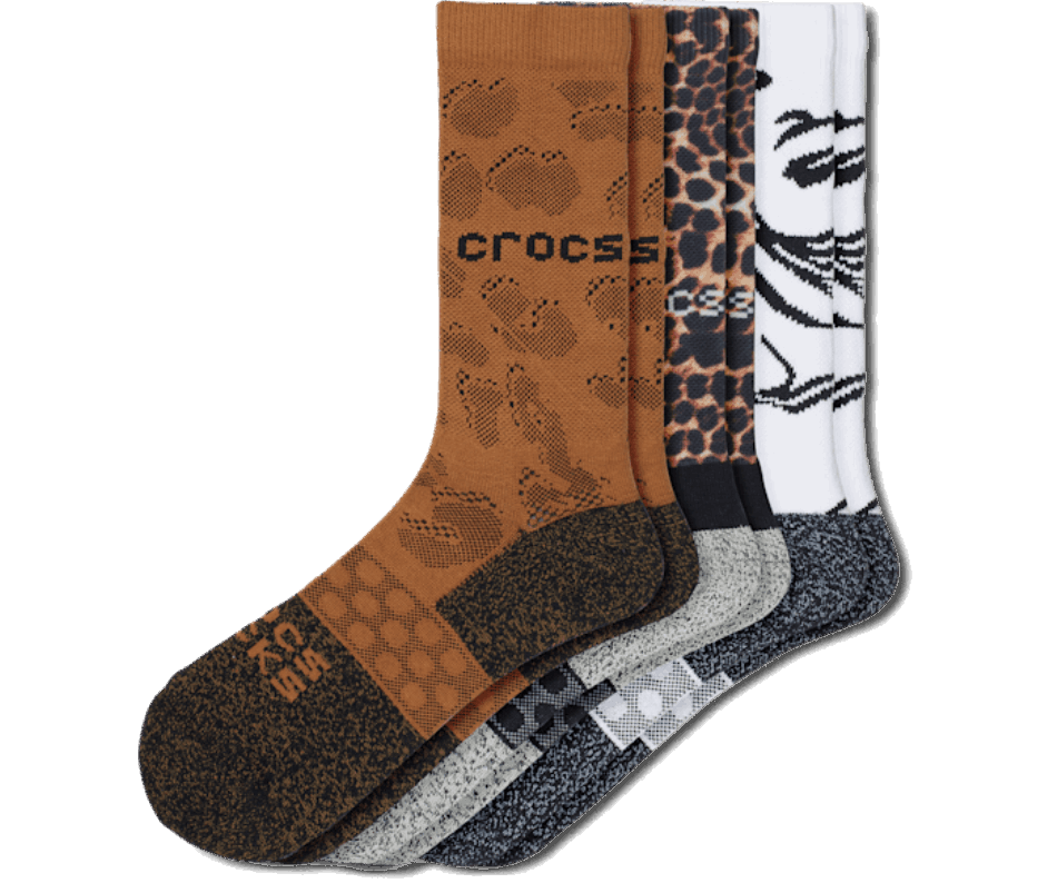 Calzini Crocs Adulto Crew Animal Remix Confezione Da 3 Nero-multi Animal